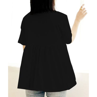 カットソー レディース 半袖 コットン 綿 トップス Tシャツ ゆったり ペプラム 異素材 フリル フレア 無地 おしゃれ 体型カバー 韓国 韓国ファッション チンチャコリア （ホワイト）｜詳細画像
