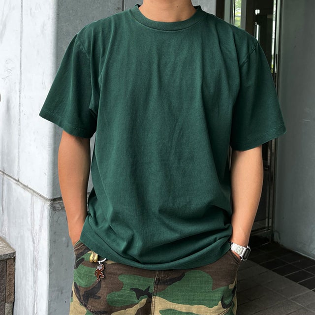 Tシャツ レディース メンズ 半袖 厚手 コットン 綿100％ 無地 大きいサイズ クルーネック 6.5オンス ヴィンテージ風 おしゃれ 肉厚 （グリーン）