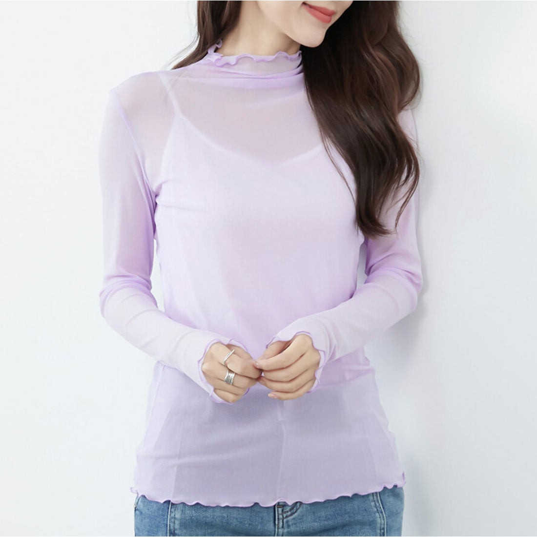 リアルスタイル REAL STYLE シアートップス ハイネック 重ね着 ピンク 