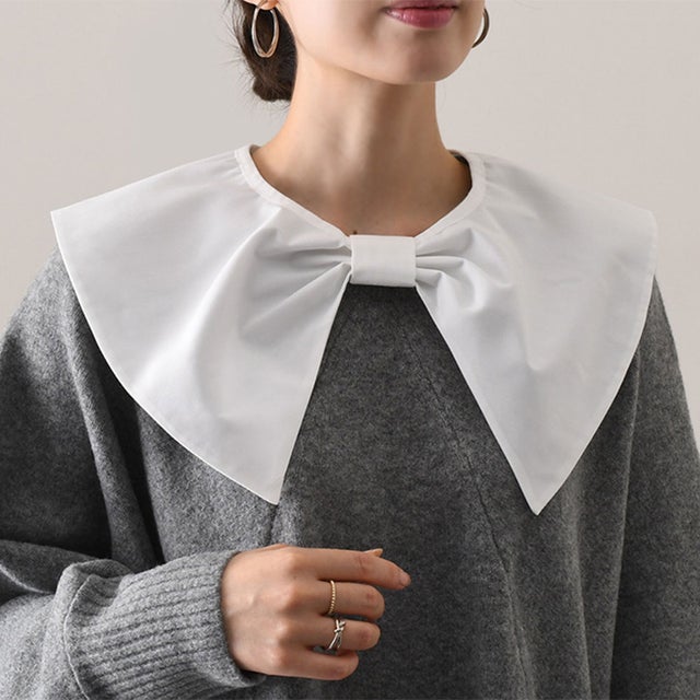 付け襟 レディース 白 黒 無地 ビッグカラー 重ね着風 レイヤード風 おしゃれ 可愛い 上品 きれいめ 小物 大きめ コットン 綿 角襟 （ホワイト）