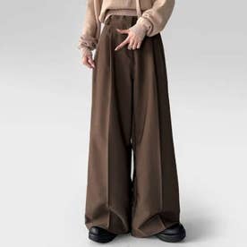 ワイドパンツ レディース スラックス 秋冬 きれいめ 丈長め ハイウエスト ゆったり ボトムス おしゃれ センタープレス オフィス 高身長 韓国ファッション チンチャコリア （ブラウン）