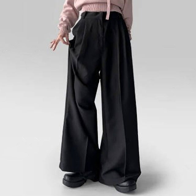 ワイドパンツ レディース スラックス 秋冬 きれいめ 丈長め ハイウエスト ゆったり ボトムス おしゃれ センタープレス オフィス 高身長 韓国ファッション チンチャコリア （ブラック）