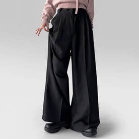 ワイドパンツ レディース スラックス 秋冬 きれいめ 丈長め ハイウエスト ゆったり ボトムス おしゃれ センタープレス オフィス 高身長 韓国ファッション チンチャコリア （ブラック）