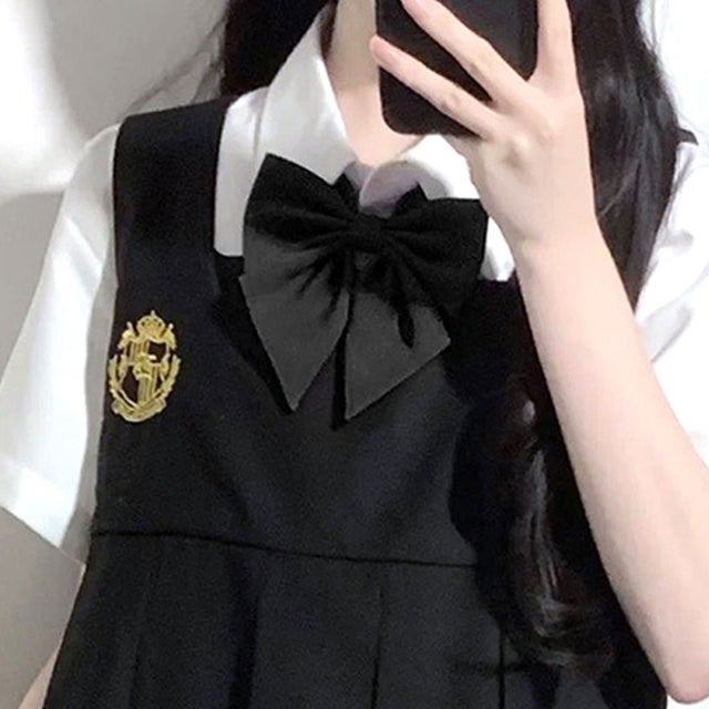 スクールリボン リボンタイ 制服 卒業式 レディース 無地 学生服 女子高生 中学 ワンタッチ 入学 コスプレ ハロウィン jk セーラー （ブラック）