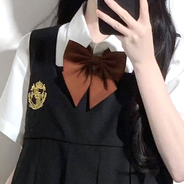 スクールリボン リボンタイ 制服 卒業式 レディース 無地 学生服 女子高生 中学 ワンタッチ 入学 コスプレ ハロウィン jk セーラー （ブラウン）
