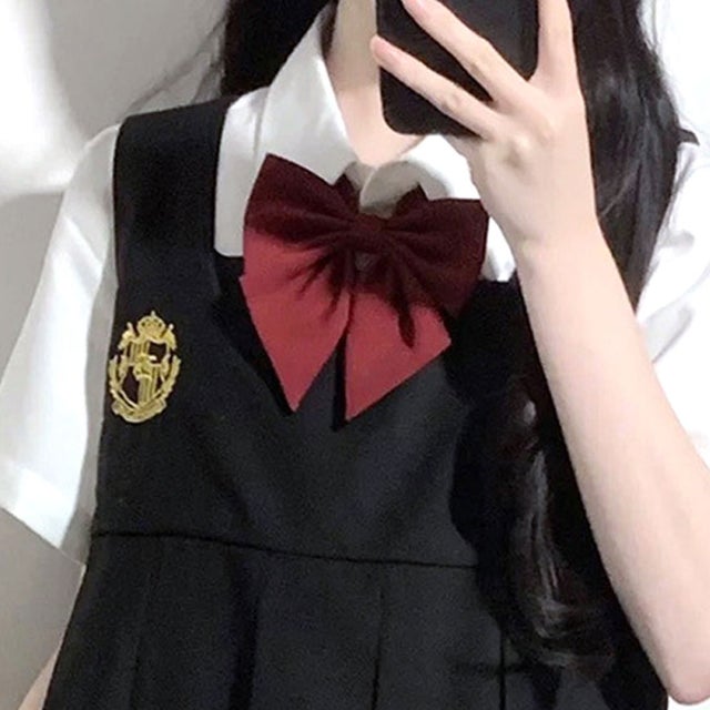 スクールリボン リボンタイ 制服 卒業式 レディース 無地 学生服 女子高生 中学 ワンタッチ 入学 コスプレ ハロウィン jk セーラー （ワインレッド）