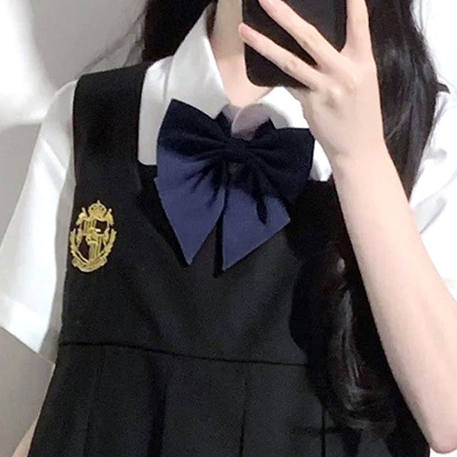 スクールリボン リボンタイ 制服 卒業式 レディース 無地 学生服 女子高生 中学 ワンタッチ 入学 コスプレ ハロウィン jk セーラー （ネイビー）