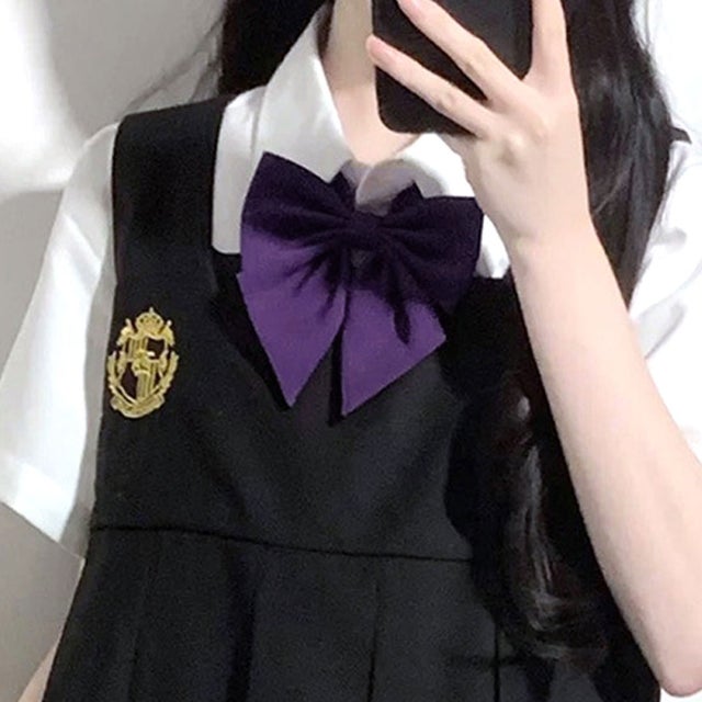 スクールリボン リボンタイ 制服 卒業式 レディース 無地 学生服 女子高生 中学 ワンタッチ 入学 コスプレ ハロウィン jk セーラー （パープル）
