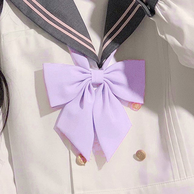 スクールリボン リボンタイ 制服 卒業式 レディース 無地 学生服 女子高生 中学 ワンタッチ 入学 コスプレ ハロウィン jk セーラー （ラベンダー）