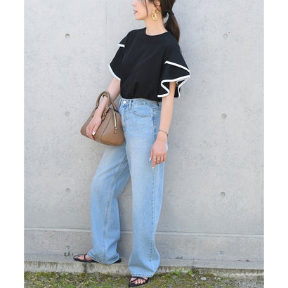 カットソー レディース 半袖 夏 30代 40代 Tシャツ 体型カバー 二の腕隠し おしゃれ かわいい フリル フレア 大人 韓国 無地 韓国ファッション チンチャコリア （ホワイト）｜詳細画像