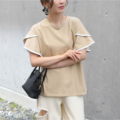 カットソー レディース 半袖 夏 30代 40代 Tシャツ 体型カバー 二の腕隠し おしゃれ かわいい フリル フレア 大人 韓国 無地 韓国ファッション チンチャコリア （ホワイト）｜詳細画像