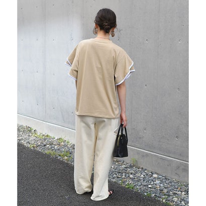 カットソー レディース 半袖 夏 30代 40代 Tシャツ 体型カバー 二の腕隠し おしゃれ かわいい フリル フレア 大人 韓国 無地 韓国ファッション チンチャコリア （ホワイト）｜詳細画像