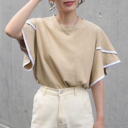 カットソー レディース 半袖 夏 30代 40代 Tシャツ 体型カバー 二の腕隠し おしゃれ かわいい フリル フレア 大人 韓国 無地 韓国ファッション チンチャコリア （ホワイト）｜詳細画像