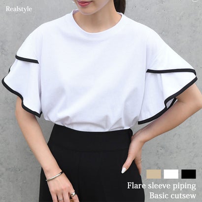 カットソー レディース 半袖 夏 30代 40代 Tシャツ 体型カバー 二の腕隠し おしゃれ かわいい フリル フレア 大人 韓国 無地 韓国ファッション チンチャコリア （ホワイト）｜詳細画像