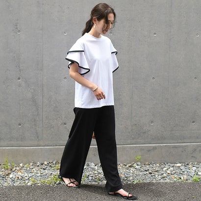 カットソー レディース 半袖 夏 30代 40代 Tシャツ 体型カバー 二の腕隠し おしゃれ かわいい フリル フレア 大人 韓国 無地 韓国ファッション チンチャコリア （ホワイト）｜詳細画像