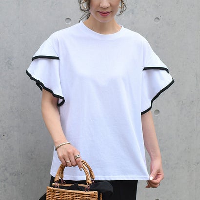 カットソー レディース 半袖 夏 30代 40代 Tシャツ 体型カバー 二の腕隠し おしゃれ かわいい フリル フレア 大人 韓国 無地 韓国ファッション チンチャコリア （ホワイト）｜詳細画像