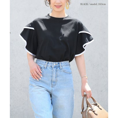 カットソー レディース 半袖 夏 30代 40代 Tシャツ 体型カバー 二の腕隠し おしゃれ かわいい フリル フレア 大人 韓国 無地 韓国ファッション チンチャコリア （ホワイト）｜詳細画像