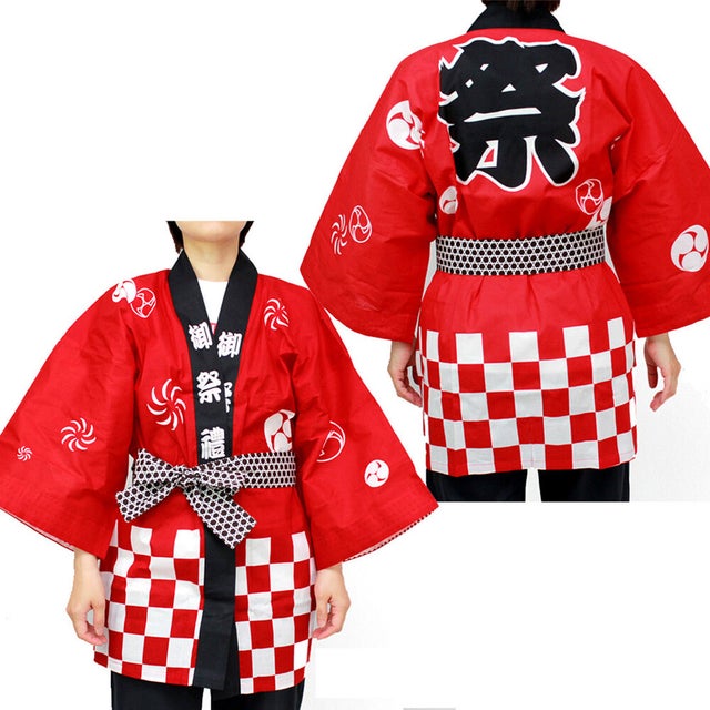 法被 大人 お祭り おしゃれ 帯 鉢巻 腰ひも セット メンズ レディース はっぴ ハッピ 夏祭り 縁日 イベント はんてん 和柄 衣装 （レッド）