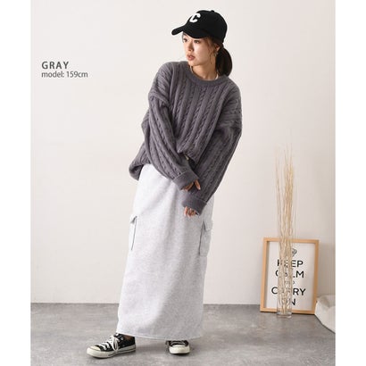 リアルスタイル REAL STYLE ケーブルニット レディース 長袖 ボリューム オーバーサイズ セーター 秋 冬 体型カバー おしゃれ クルーネック ゆったり 厚手 韓国風 （ネイビー）｜詳細画像