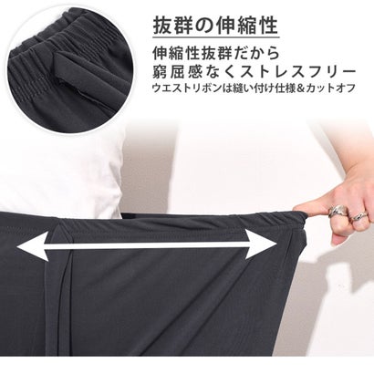 ガウチョパンツ レディース ワイドパンツ ひんやり 冷感 薄手 涼しい 速乾 クロップド丈 ズボン ウエストゴム 伸縮 夏 リラックス 無地 韓国ファッション チンチャコリア （ブラック）｜詳細画像