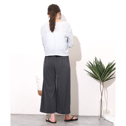 ガウチョパンツ レディース ワイドパンツ ひんやり 冷感 薄手 涼しい 速乾 クロップド丈 ズボン ウエストゴム 伸縮 夏 リラックス 無地 韓国ファッション チンチャコリア （ネイビー）｜詳細画像