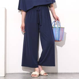 ガウチョパンツ レディース ワイドパンツ ひんやり 冷感 薄手 涼しい 速乾 クロップド丈 ズボン ウエストゴム 伸縮 夏 リラックス 無地 韓国ファッション チンチャコリア （ネイビー）