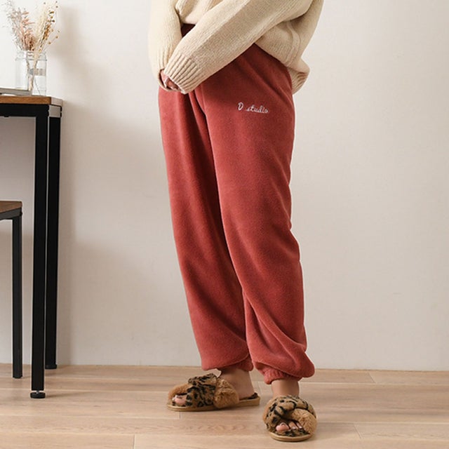 ルームパンツ レディース ルームウェア 冬 ズボン パンツ 部屋着 パジャマ もこもこ フリース 暖かい 防寒 ゆったり おしゃれ 着る毛布 （レッド）