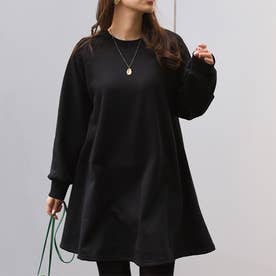 ワンピース レディース 50代 40代 きれいめ 冬 スウェット 裏起毛 暖かい ゆったり 体型カバー 膝丈 Aライン 可愛い おしゃれ 韓国ファッション チンチャコリア （ブラック）