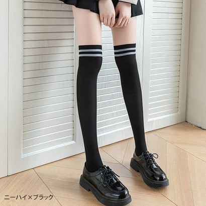 リアルスタイル REAL STYLE ストッキング フェイク ニーハイ ソックス風 レッグウェア インナー パンスト タイツ 通学 学校 ストレッチ 伸縮性 おしゃれ レディース （ハイソックス×ホワイト）｜詳細画像