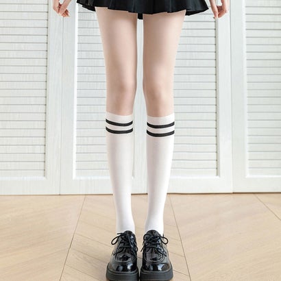 リアルスタイル REAL STYLE ストッキング フェイク ニーハイ ソックス風 レッグウェア インナー パンスト タイツ 通学 学校 ストレッチ 伸縮性 おしゃれ レディース （ハイソックス×ホワイト）｜詳細画像