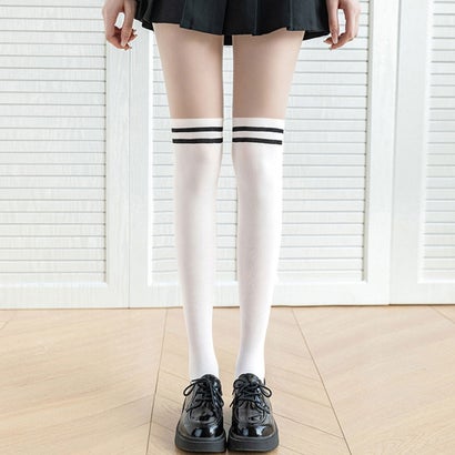 リアルスタイル REAL STYLE ストッキング フェイク ニーハイ ソックス風 レッグウェア インナー パンスト タイツ 通学 学校 ストレッチ 伸縮性 おしゃれ レディース （ニーハイ×ホワイト）｜詳細画像