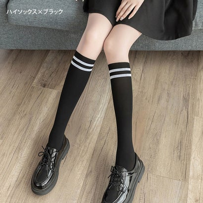 リアルスタイル REAL STYLE ストッキング フェイク ニーハイ ソックス風 レッグウェア インナー パンスト タイツ 通学 学校 ストレッチ 伸縮性 おしゃれ レディース （ニーハイ×ホワイト）｜詳細画像