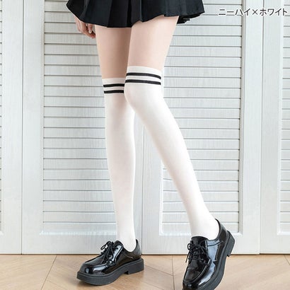 リアルスタイル REAL STYLE ストッキング フェイク ニーハイ ソックス風 レッグウェア インナー パンスト タイツ 通学 学校 ストレッチ 伸縮性 おしゃれ レディース （ハイソックス×ブラック）｜詳細画像