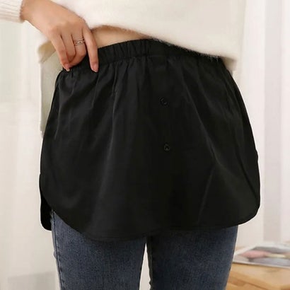 リアルスタイル REAL STYLE 付け裾 つけ裾 レイヤード シャツ ラウンド レディース ウエストゴム 重ね着風 体系カバー 裾出し すそ フェイク スリット おしゃれ 白 （ブラック）｜詳細画像