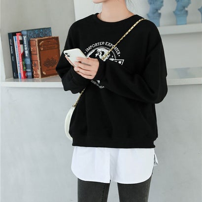 リアルスタイル REAL STYLE 付け裾 つけ裾 レイヤード シャツ ラウンド レディース ウエストゴム 重ね着風 体系カバー 裾出し すそ フェイク スリット おしゃれ 白 （ホワイト）｜詳細画像