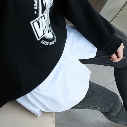 リアルスタイル REAL STYLE 付け裾 つけ裾 レイヤード シャツ ラウンド レディース ウエストゴム 重ね着風 体系カバー 裾出し すそ フェイク スリット おしゃれ 白 （ホワイト）｜詳細画像