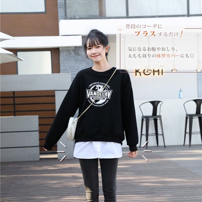 リアルスタイル REAL STYLE 付け裾 つけ裾 レイヤード シャツ ラウンド レディース ウエストゴム 重ね着風 体系カバー 裾出し すそ フェイク スリット おしゃれ 白 （ホワイト）｜詳細画像