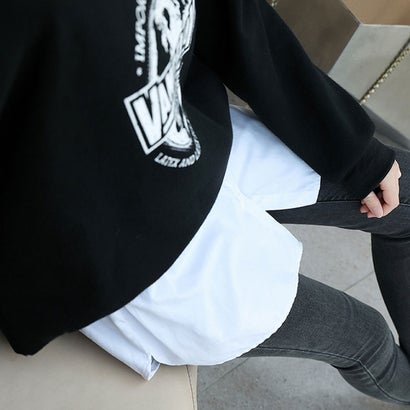 リアルスタイル REAL STYLE 付け裾 つけ裾 レイヤード シャツ ラウンド レディース ウエストゴム 重ね着風 体系カバー 裾出し すそ フェイク スリット おしゃれ 白 （ホワイト）｜詳細画像