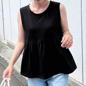 カットソー レディース ノースリーブ ペプラム 薄手 涼しい 無地 コットン 綿 タンクトップ かわいい おしゃれ 通勤 オフィス 夏 韓国ファッション チンチャコリア （ブラック）