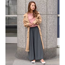 リラックスゆるテロワイドパンツ レディース ボトムス ガウチョパンツ 無地 サラてろ 七分丈 7分丈 ロング丈 （チャコール）