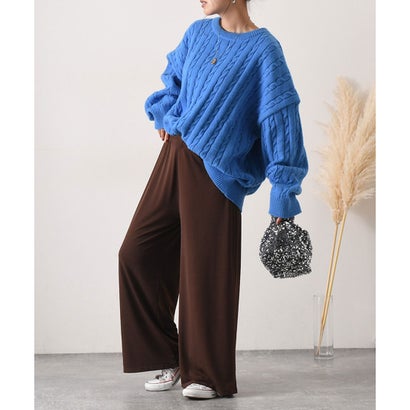 リラックスゆるテロワイドパンツ レディース ボトムス ガウチョパンツ 無地 サラてろ 七分丈 7分丈 ロング丈 （ブラック）｜詳細画像