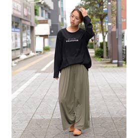 リラックスゆるテロワイドパンツ レディース ボトムス ガウチョパンツ 無地 サラてろ 七分丈 7分丈 ロング丈 （カーキ）