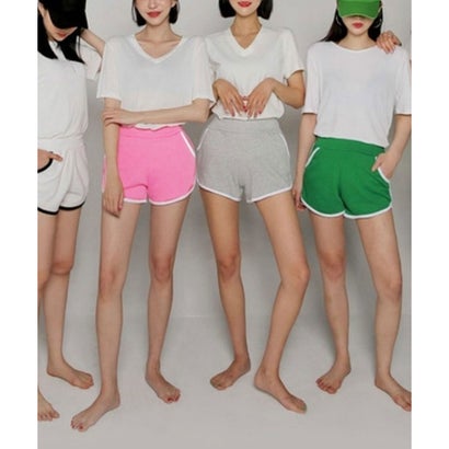 ショートパンツ パイピング ライン レディース スポーツ 短パン ショーパン 大人 カジュアル ジョギング ランニング （ブルー）｜詳細画像