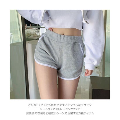 ショートパンツ パイピング ライン レディース スポーツ 短パン ショーパン 大人 カジュアル ジョギング ランニング （ブルー）｜詳細画像