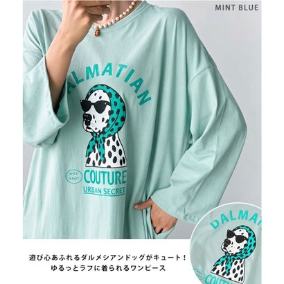 ワンピース レディース カットソー Tシャツ 長袖 薄手 秋 マキシ ロング ゆったり 犬 ドッグ ダルメシアン ロゴ プリント カジュアル 韓国ファッション チンチャコリア （チャコール）｜詳細画像