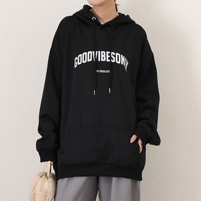 パーカー レディース スウェット 秋 冬 長袖 ゆったり トップス トレーナー おしゃれ カジュアル スエット ロゴ プリント 古着風 韓国ファッション チンチャコリア （ブラック）｜詳細画像