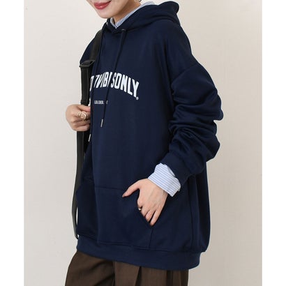 パーカー レディース スウェット 秋 冬 長袖 ゆったり トップス トレーナー おしゃれ カジュアル スエット ロゴ プリント 古着風 韓国ファッション チンチャコリア （ネイビー）｜詳細画像