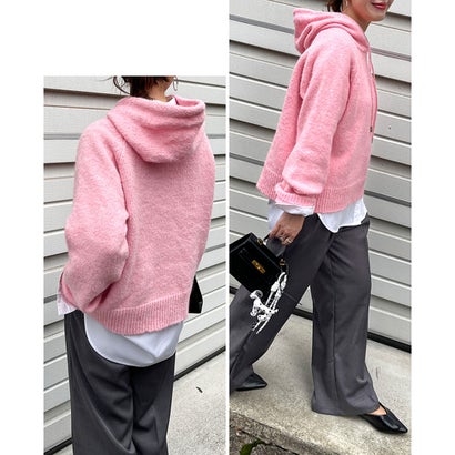 リアルスタイル REAL STYLE ニットパーカー レディース 秋 冬 長袖 プルオーバー フーディー トップス シンプル カジュアル 紐付き おしゃれ 防寒 あったか （ベージュ）｜詳細画像