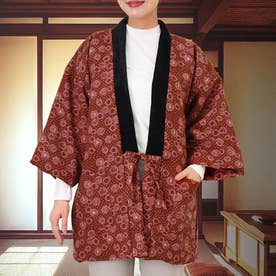 はんてん 半纏 レディース 中綿 防寒 冬 綿入り 綿入れ 半てん 暖かい あったか 長袖 羽織り 部屋着 ゆったり どてら ちゃんちゃんこ （レッド）