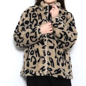 フリース ジャケット レディース ボア 長袖 極暖 ジップアップ 暖かい あったか ハイネック アウター トップス 羽織り 上着 冬 英字 （ベージュ）